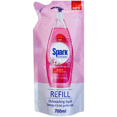 Detergent lichid, rezervă, pentru vase Sano Spark migdale, 700 ml